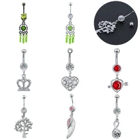 zs 12 styles pendant navel belly button rings for women stainless steel crystal piercing ombligo belly piercing nombril jewelry