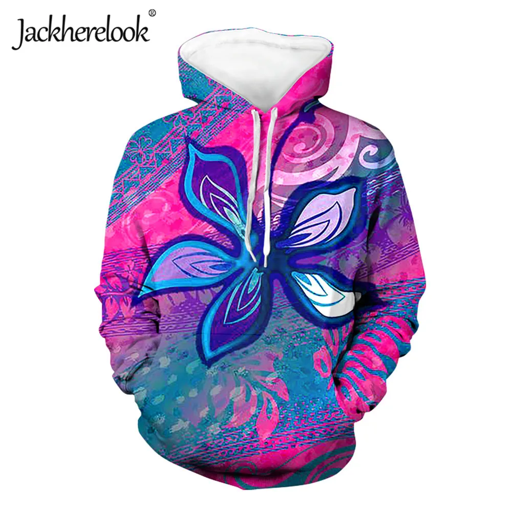 

Jackherelook полинезийской Племенной принт гибискуса женская верхняя одежда с длинным рукавом толстовки пуловеры теплый свободный свитер для де...