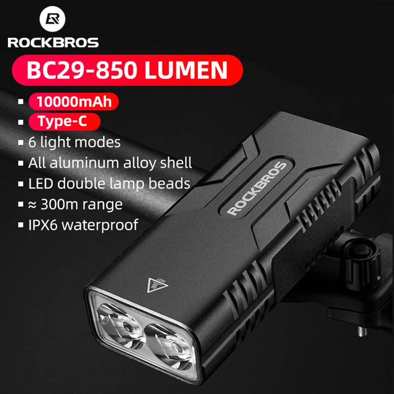 Велосипесветильник фсветильник ROCKBROS 850 лм 10000 мАч зарядка через USB | Спорт и