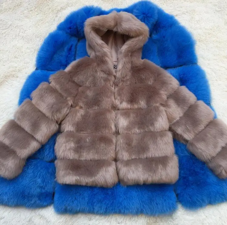 CP42 Khaki CP искусственный мех Заводская шуба из искусственного лисьего меха женская зимняя мода искусственный мех с капюшоном пальто Женский Искусственный жакет из меха CP42 - Цвет: CP42 Khaki