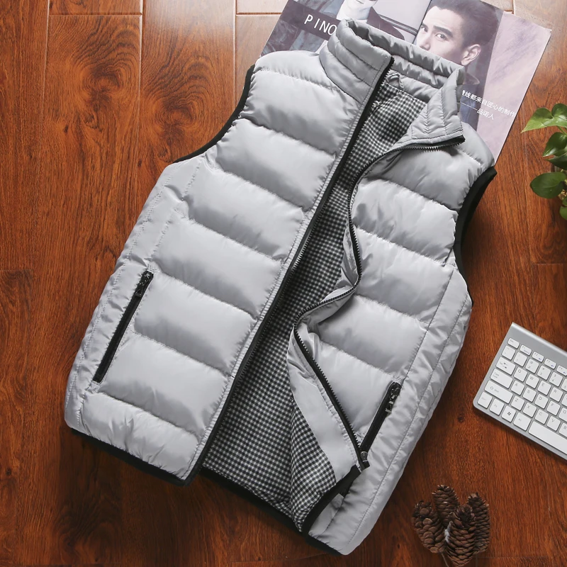Мужские жилеты для путешествий Slim Fit ветровка куртка без рукавов повседневный мужской жилет пальто с хлопковой подкладкой с карманами 1206 - Цвет: Gray