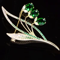 elegant orchid design brooch pin shine green cubic zirconia brooches for women clothing accessories plant flower broche corsage
