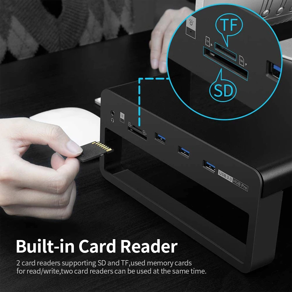 

Vaydeer Aluminum LCD Monitor Stand Holder Metal Riser with 3.5mm Audio Port+TF+SD Built-in Card Readers+USB 3.0 Display Bracket