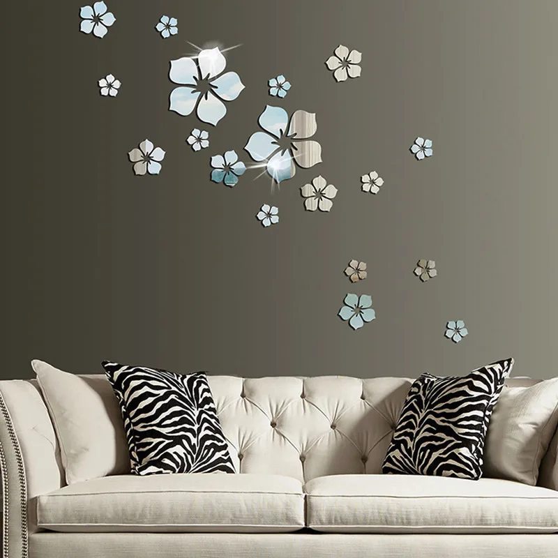 18 шт зеркальные настенные наклейки цветок стикер на стену DIY акрил 3D ТВ фоне