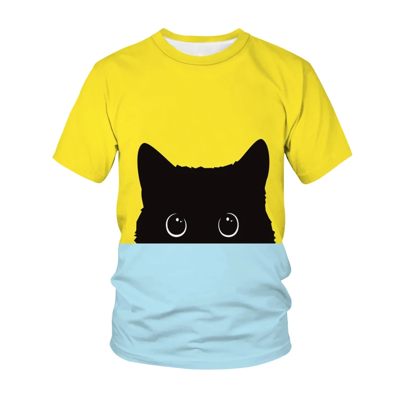

Летняя новая стильная забавная футболка с 3D рисунком милой кошки и животных, детские топы с коротким рукавом для мальчиков и девочек, повсед...