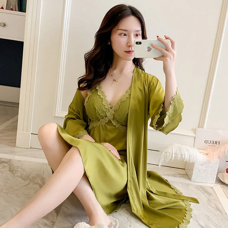 

Bathrobes Sleep Tops Sexy Women Silk Robe & Gown Set Backless Sleepwear Satin Sleepshirts Bridesmaid Robes Nightgowns