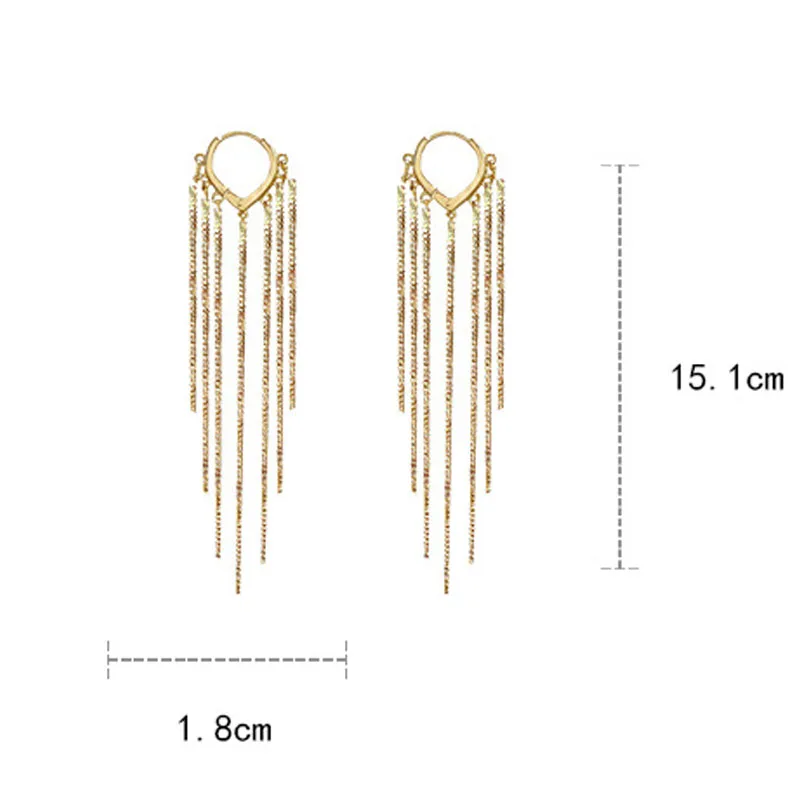 

Vintage Fashion Gold Color Metal Tassel Long Dangle Earrings For Women Trendy Temperament Party Jewelry Femme Drop Earrings gift