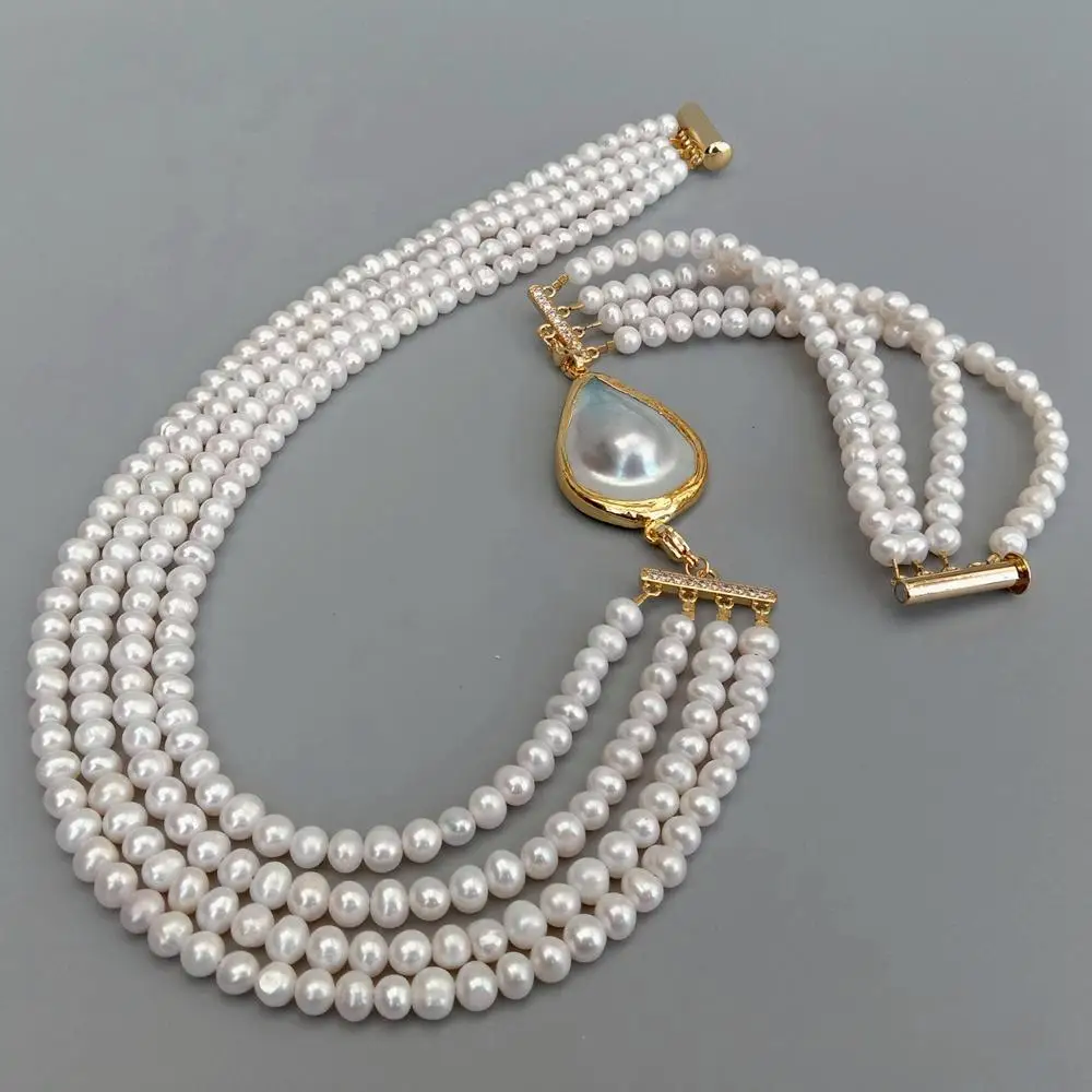Y · YING многожильное жемчужное ожерелье 3 ряда белый пресноводный жемчуг настоящий