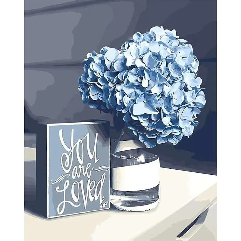 

RUOPOTY Adult DIY Painting By Number Blue Flowers Handpainted Gift Pictures By Numbers Canvas Kits Home Living Room Art Craft