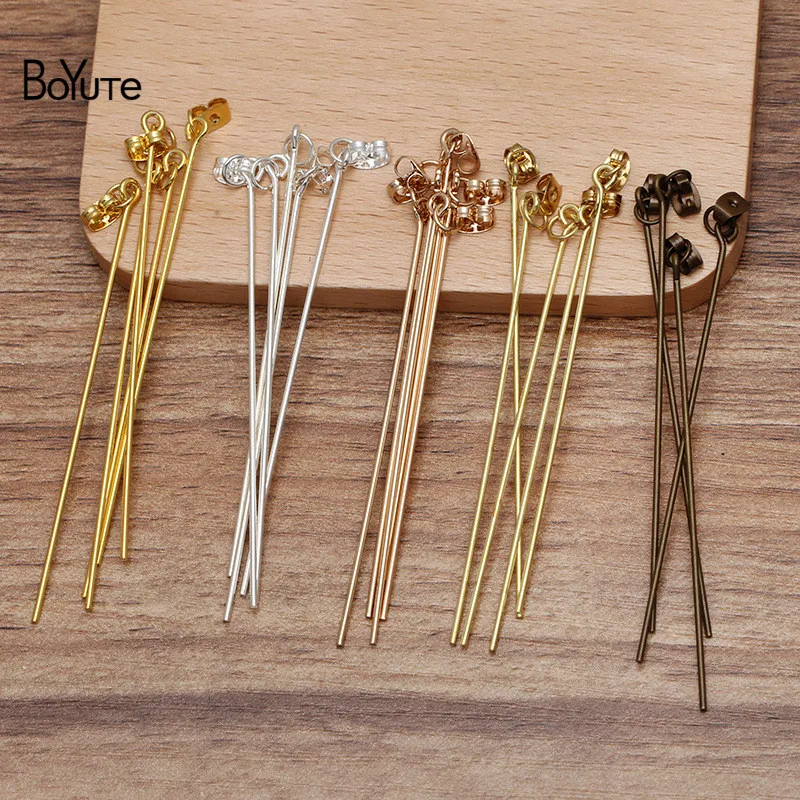 

BoYuTe (100 шт./лот), металлические латунные заглушки для сережек с шпилькой 70*1 мм, аксессуары для рукоделия
