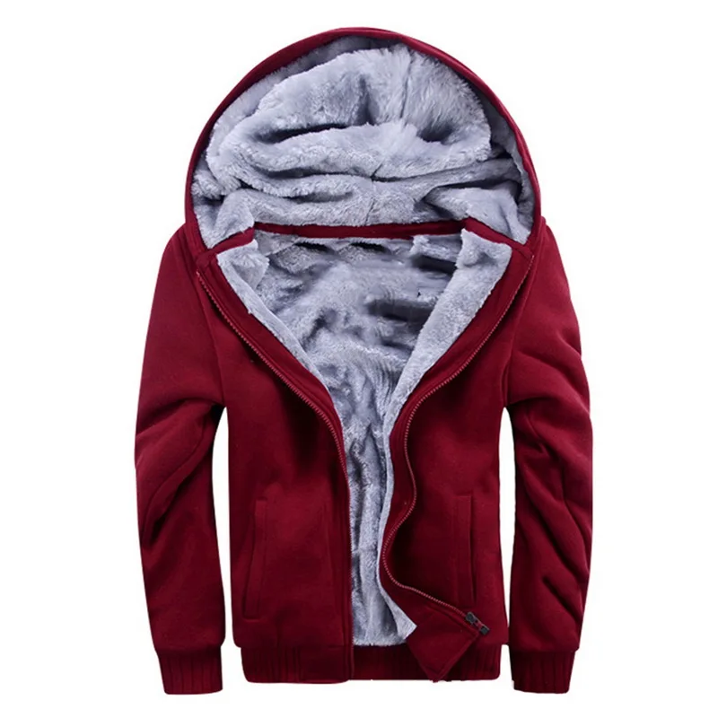 

DIHOPE Mens Casual Winter Thickened Warm Coat 2020 New Casual Zipper Hooded Fleece Long Sleeve Jacket Male Solid Color Parkas