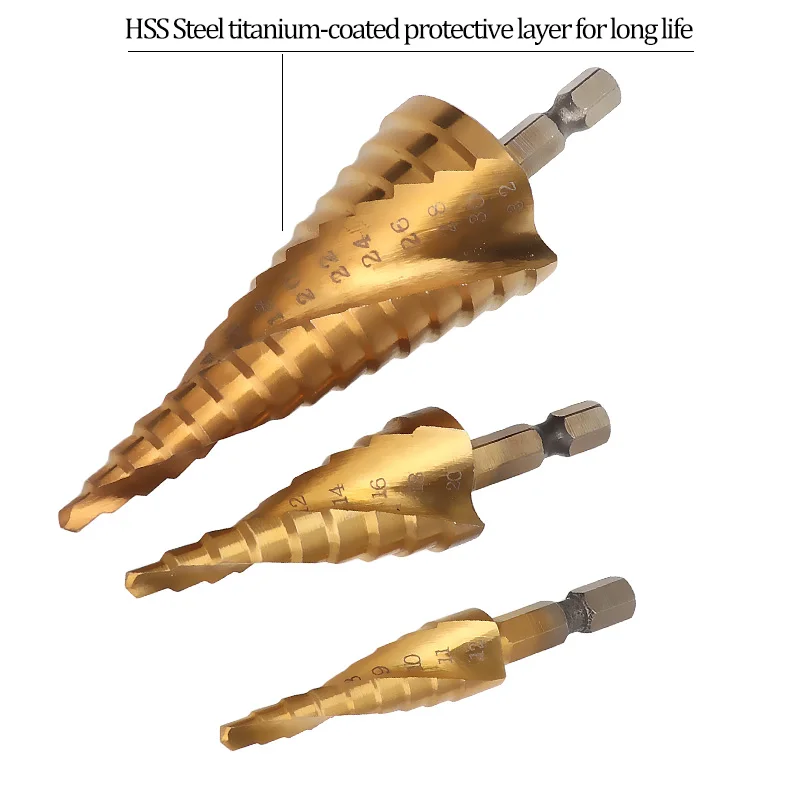 Onnfang спиральное Рифленое ступенчатое сверло из быстрорежущей стали 4 12/20/32 мм