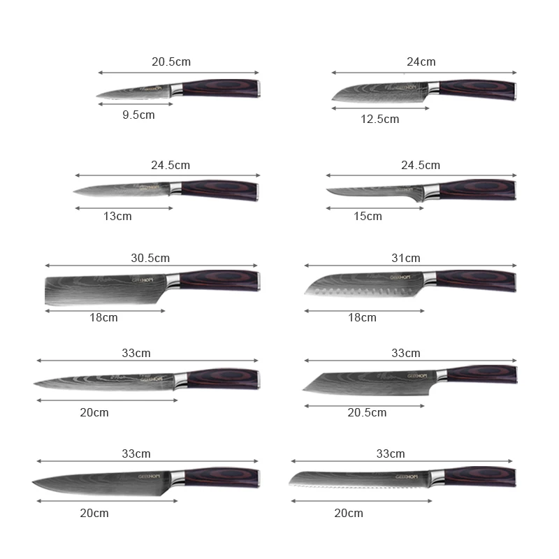 Набор кухонных ножей японских шеф повара сантоку дамасский узор для овощей хлеба