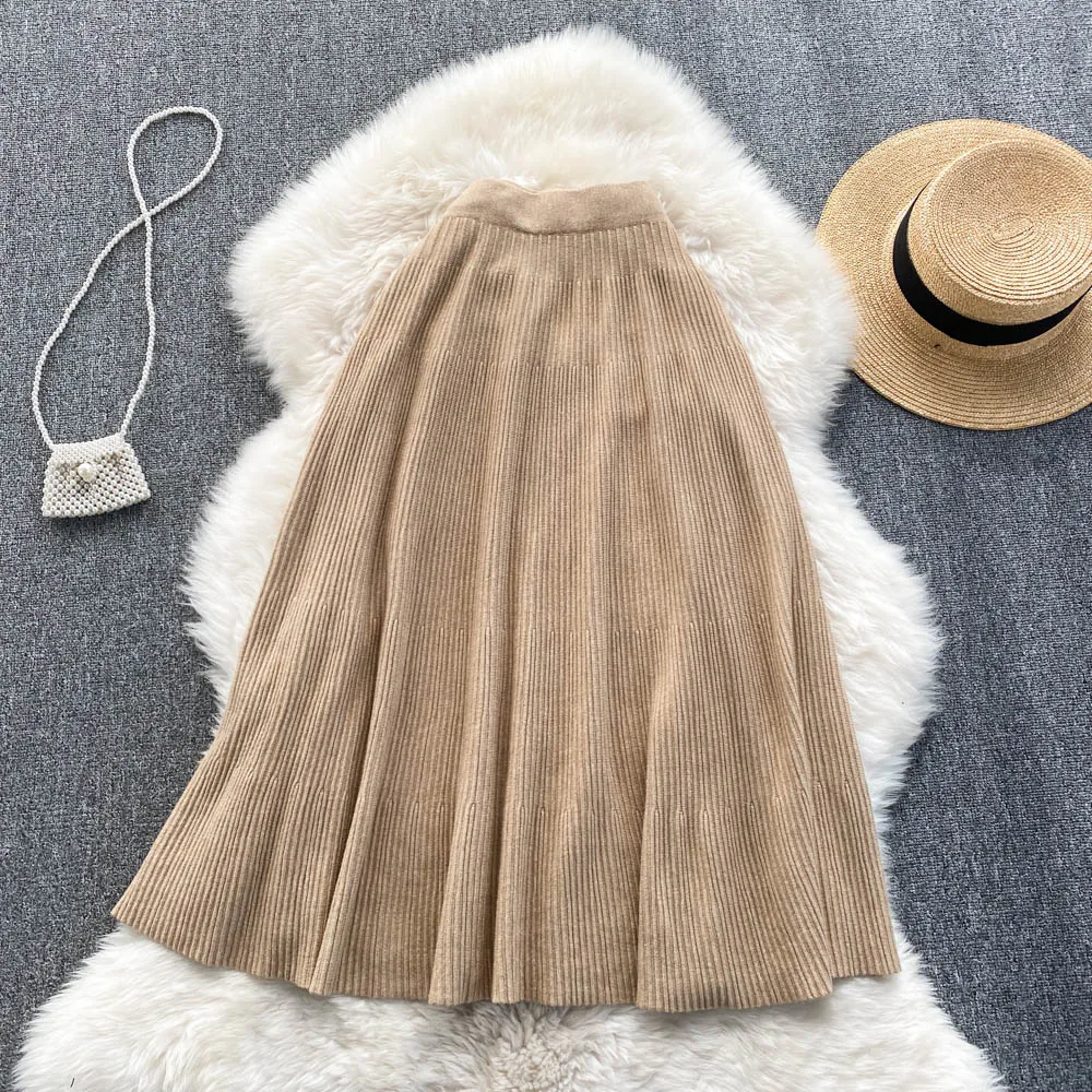 

WomernNew Super A Skirt Winter With Sweater, Wild High Waist, Thin Knitted Umbrella Skirt, Simple Solid Color Skirt D0151