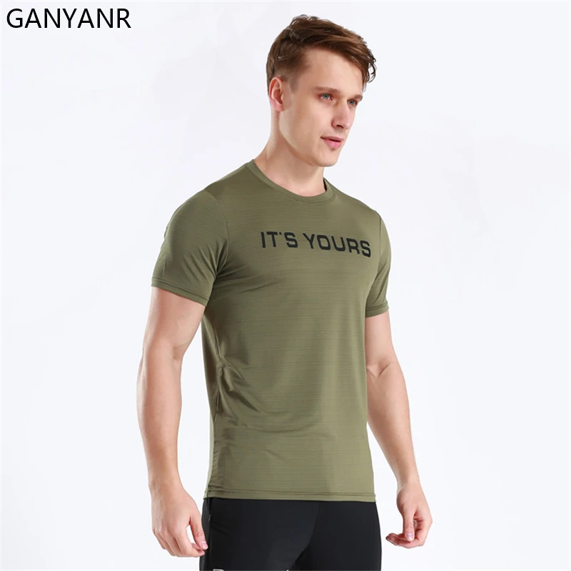 GANYANR Running T-shirt Men Gym T Shirt Sport Fitness Sportswear Crossfit Dry Fit Training Workout Tees Bodybuilding Clothes Gym