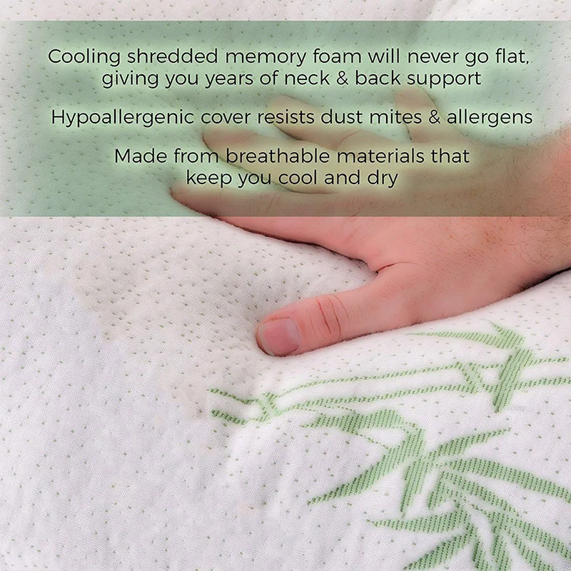 

Bamboo Shredded Memory Foam Pillow with Hypoallergenic Cover Soft for Home Sleeping 28 x 17 x 8 inch TB