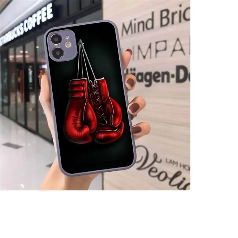 

Star grant Muay Thai Fight Boxing Phone Case For iPhone 12 11 Mini Pro XR XS Max 7 8 Plus X Matte transparent Gray Back Cover
