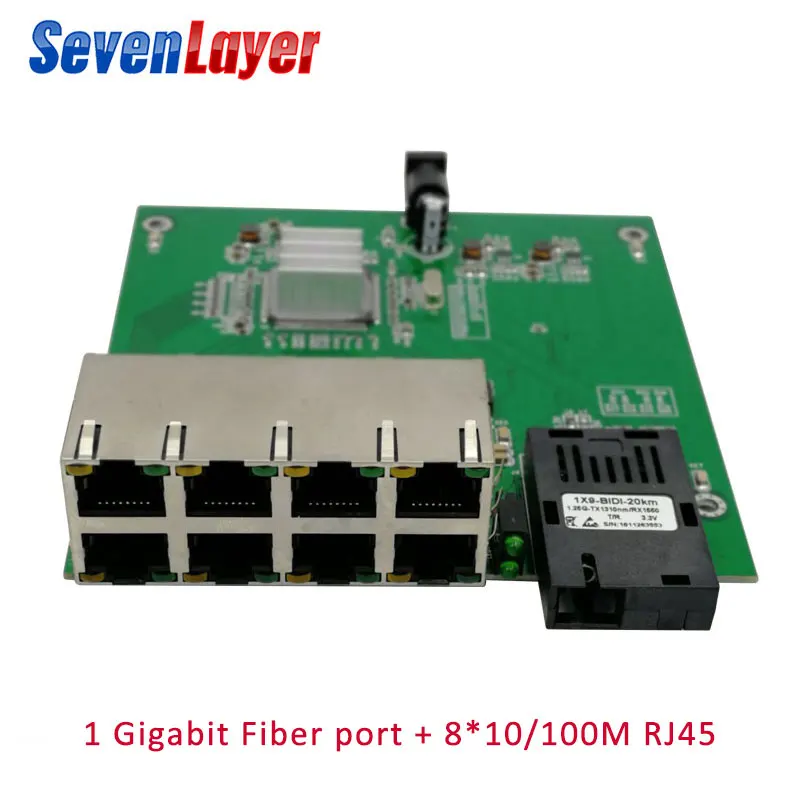 Коммутатор Gigabit Ethernet 8 RJ45 1 SC волоконно оптический медиа конвертер одномодовый