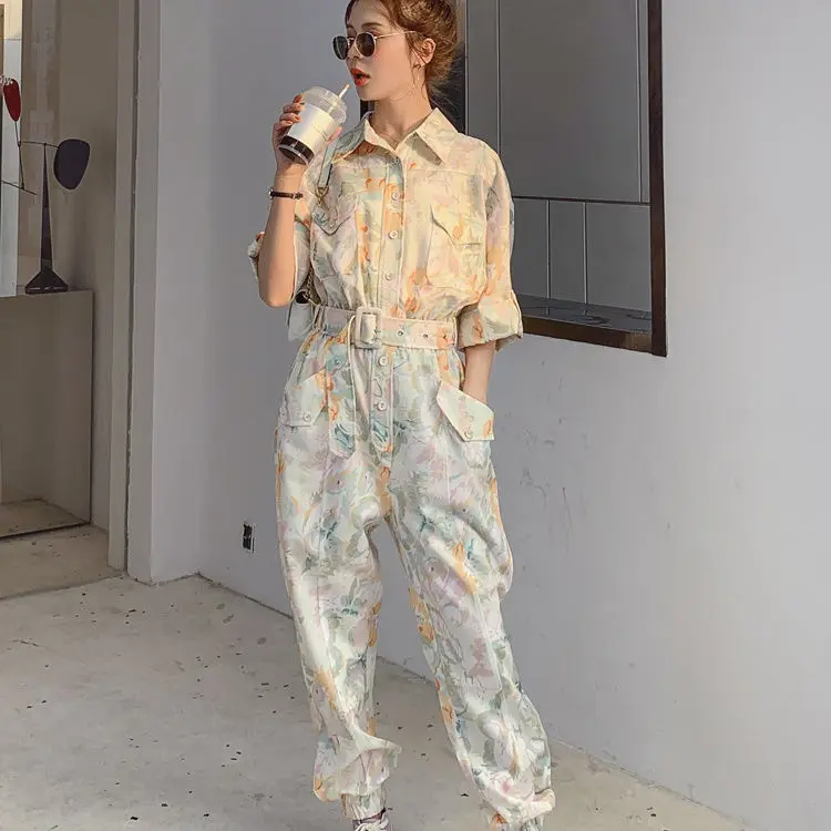 Luck A новый женский шифоновый пляжный комбинезон с цветочным принтом короткий