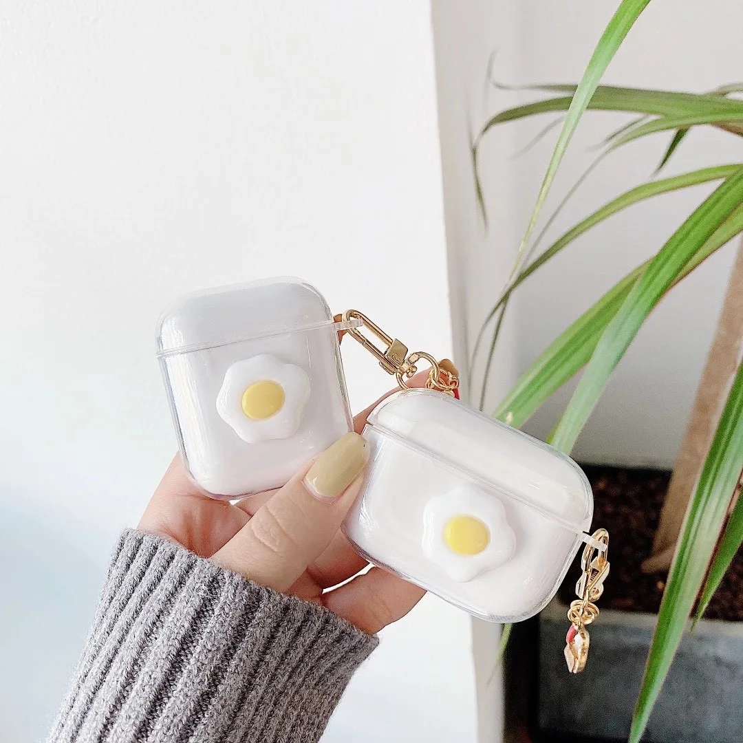 

Earphone Case for Airpods 2 Case Cute Funny 3D Fried egg pendant Headphone/Earpods Cover for Airpods Pro Case Accessories cover