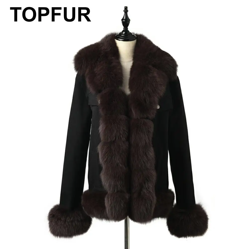 TOPFUR 2019 модное пальто из натурального меха Женское лисьего с меховым капюшоном