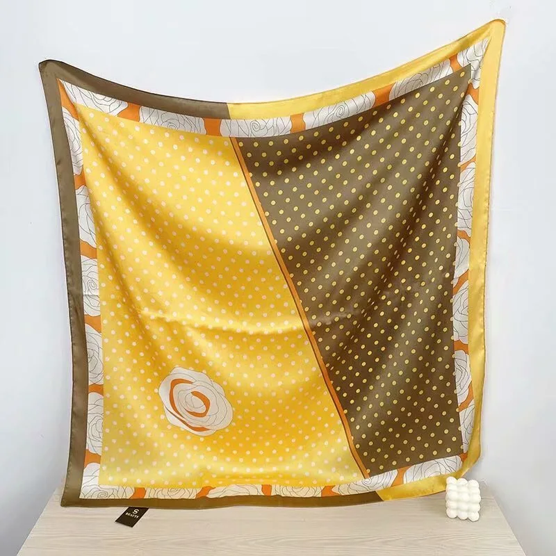 

90*90CM New Rose Print Women Square Scarf Accessories Female Spring Autumn Soft Wrap Hijab Neck Office Outdoor Decoration Gift
