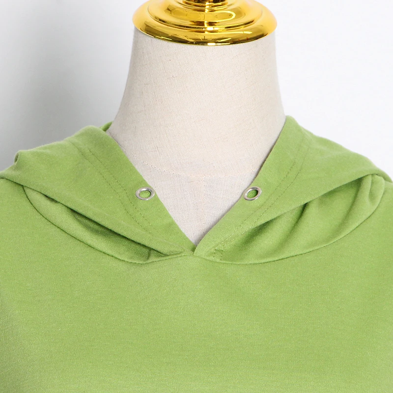 

VGH Black Patchwork Zipper Tops For Women Hooded Collar Long Sleeve Casual Loose Minimalist Sweatshirt Female Fashion New Style