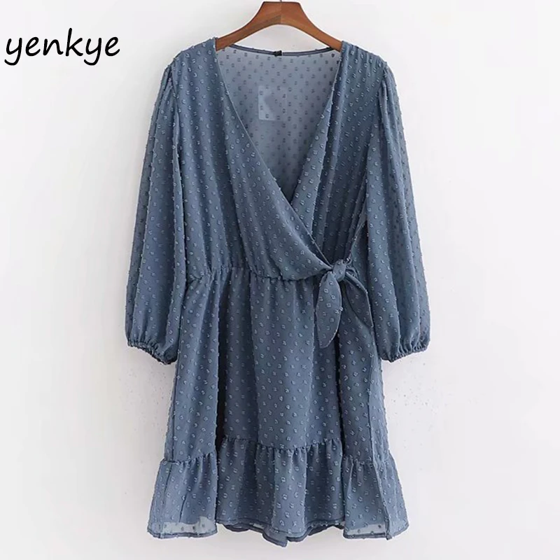 Винтажный синий шифоновый комбинезон в горошек Женский повседневный летний с