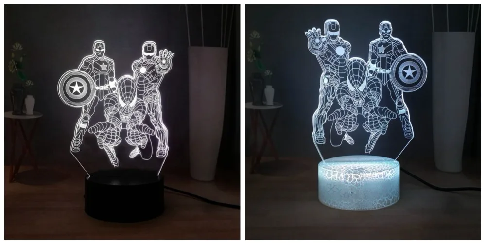 СВЕТОДИОДНЫЙ 3D ночник герой Marvel Капитан Америка Человек-паук Tron человек разноцветный USB ВЫКЛЮЧАТЕЛЬ, настольная лампа подарок на день рождения детей