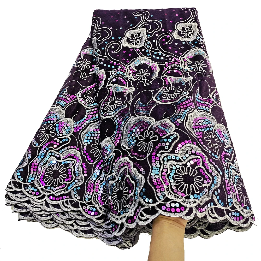 

Bestway Multicolor Sequined Velvet Lace Fabric 5 Yards High Quality Lurex Swiss Embroidery Lace Nigerian Robe Sewing Fabric 2021