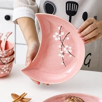 pink moon shape dinner plate ceramic microwave safe creative serving dish plate for food snacks biscuits fruit dessert tableware