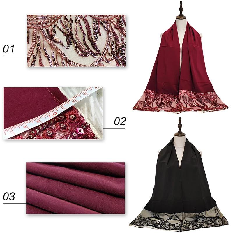 Пайетки Абая Макси хиджаб шарф Мусульманский Тюрбан Хиджаб платок женский s для