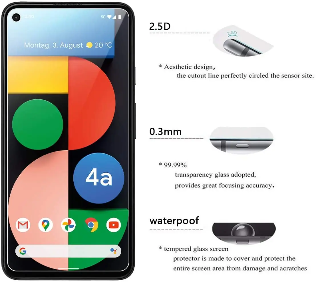 2-in-1 For Glass Google Pixel 4A 5G Full Cover Tempered Glass For Google Pixel 4 5 A XL Camera Lens HD Screen Protector Film images - 6