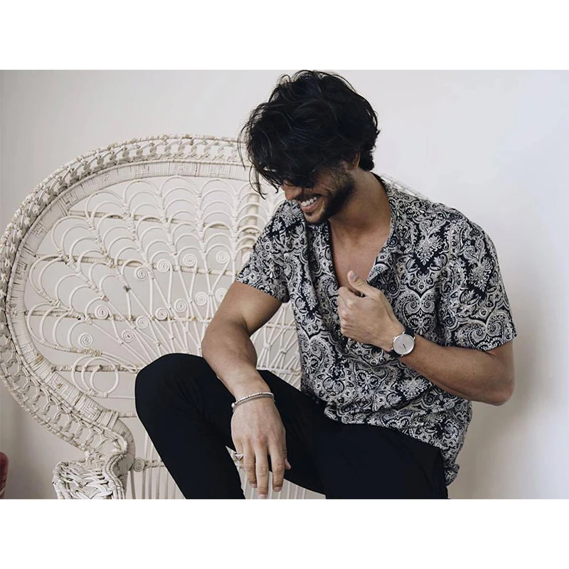 Рубашка мужская с принтом короткий рукав подол свободная Повседневная блуза