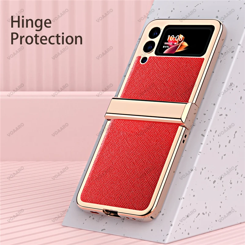 shockproof case for samsung galaxy z flip 3 plating leather case cover for samsung z flip 3 5g hinge full protection phone capa free global shipping