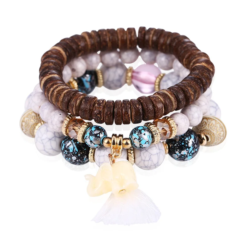 Женский многослойный браслет с бусинами из натурального камня | Украшения и