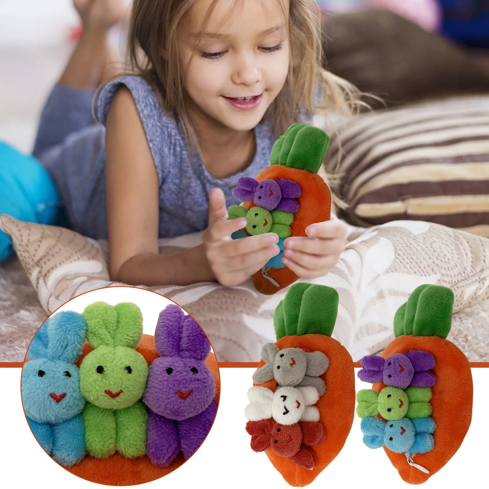 

3 Pcs Easter Bunny Peeps Bunny Plush Toys Cute Carrot Rabbit Simulation Stuffed Animal Doll For Kids Children Soft Pillow Gifts