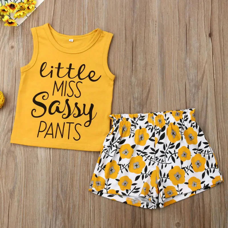 

1-5Y Summer Kids Baby Girl Clothes T-shirt Tops+Shorts Pants Toddler Outfits 2Pcs/Set Letter Printed Summer Clothes Suits