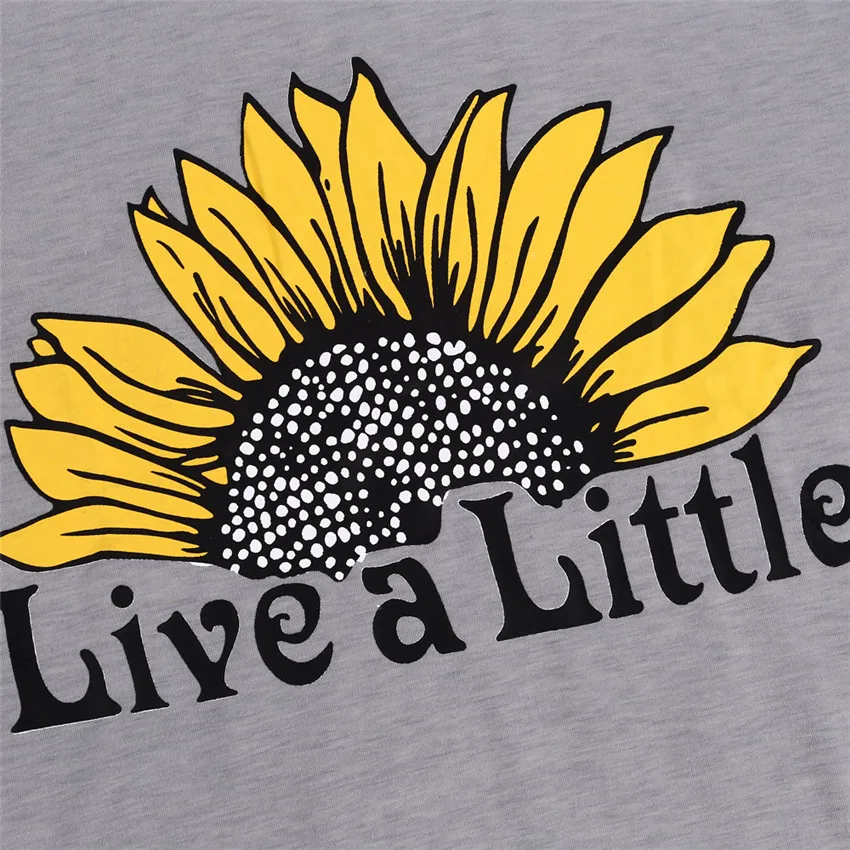 Новая Женская Футболка С Подсолнухом Коротким Рукавом Длинным Светло-серый 2019