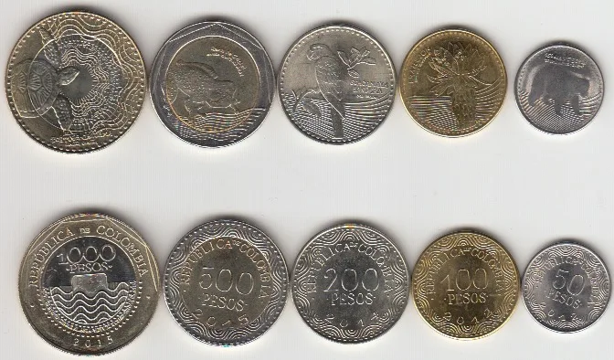 Набор из 5 колумбийских монет 100% оригинальные коллекционные монеты