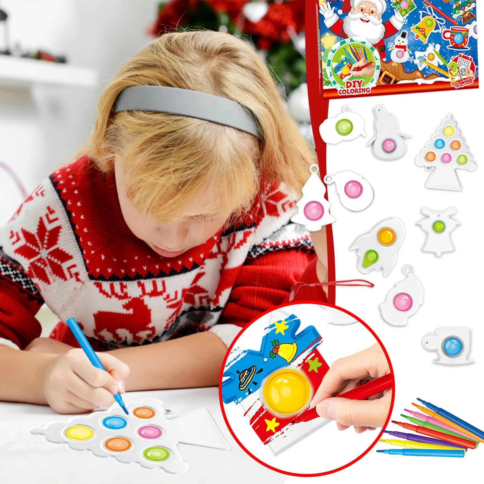 

13 шт. Рождественский Большой фоторедуктор + сдавливаемые акварелью игрушки для снятия стресса сенсорные игрушки сжимаемые пузырьки Рождес...