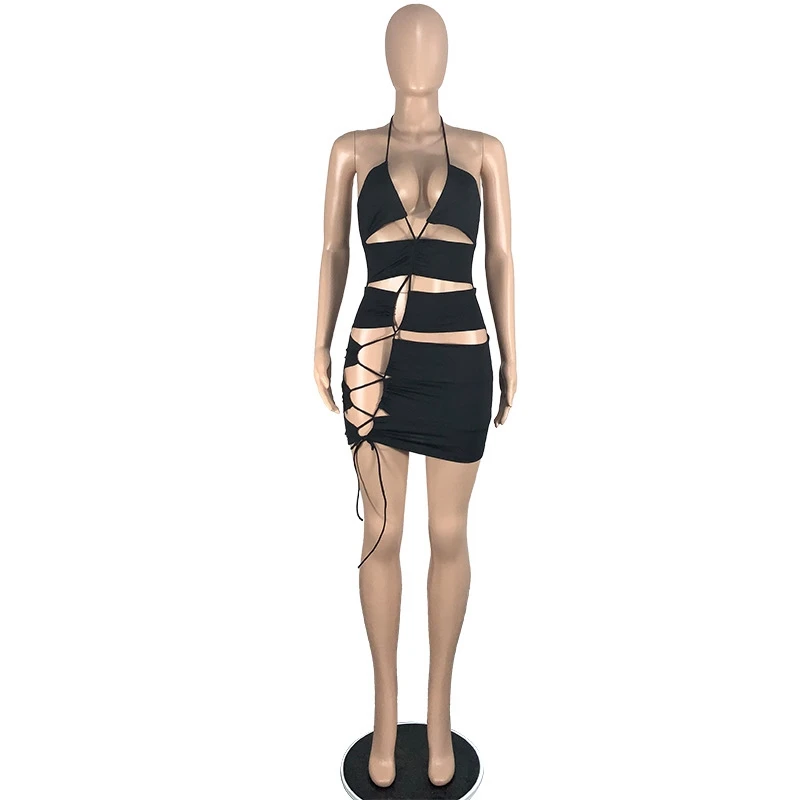 

Sexy Bandage Bodycon Mini Dress for Women Summer Vacation Outfits Backless Hollow Out Ladies Dresses Night Clubwear