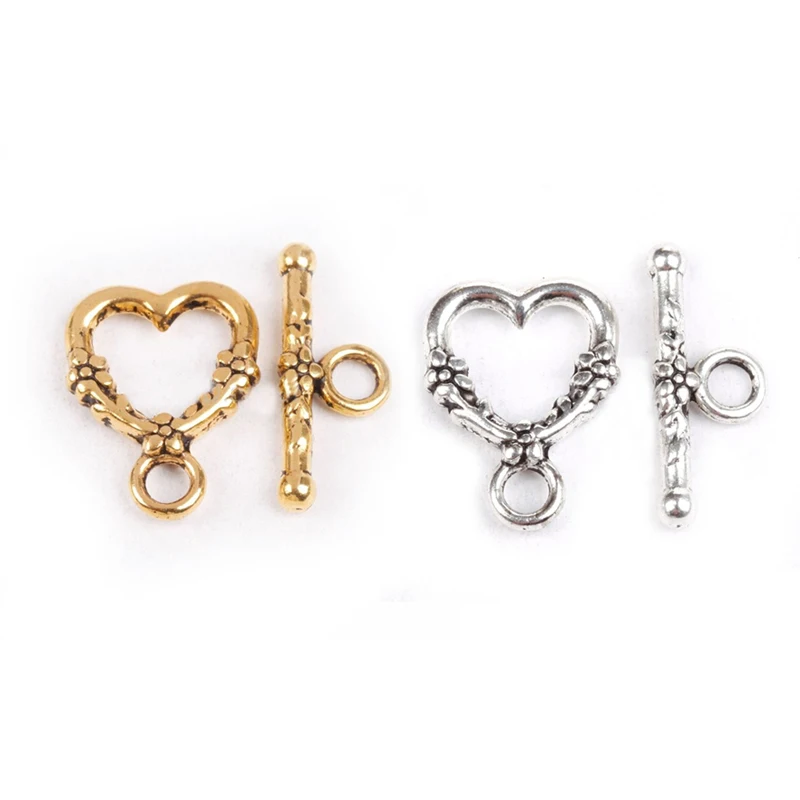 20 Sets Antique Heart Shaped Ring Hook Toggle Clasp Hooks Findings For Jewelry Making Competent Diy Bracelet Necklace Wholesale | Украшения