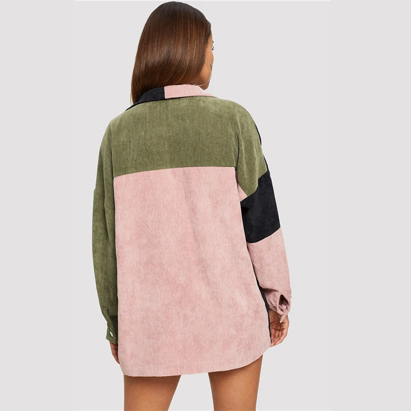 SHEIN повседневное многоцветное пальто с карманами спереди, вельветовое однобортное пальто, Осеннее Современное женское пальто, верхняя одежда