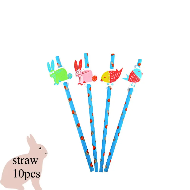straw10pcs 8 шт./одноразовые бумажные десертные бумажные стаканчики с пасхальным Кроликом, вечерние принадлежности для торта, посуда для украшения детского дня рождения - Цвет: straw10pcs