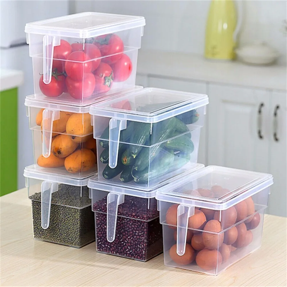 Kitchen Transparent Storage Box Sealed Jar Grains Beans Organizer Food Containers Refrigerator Boxes with Handle | Дом и сад