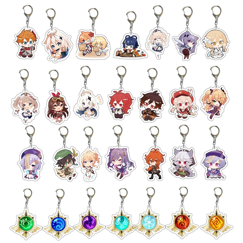 

Оптовая продажа, 28 шт., акриловые брелоки Genshin Impact, милые аниме брелоки с фигурками Венти, чжунгли, разбавленные живомона, татаглии, Моны, пода...