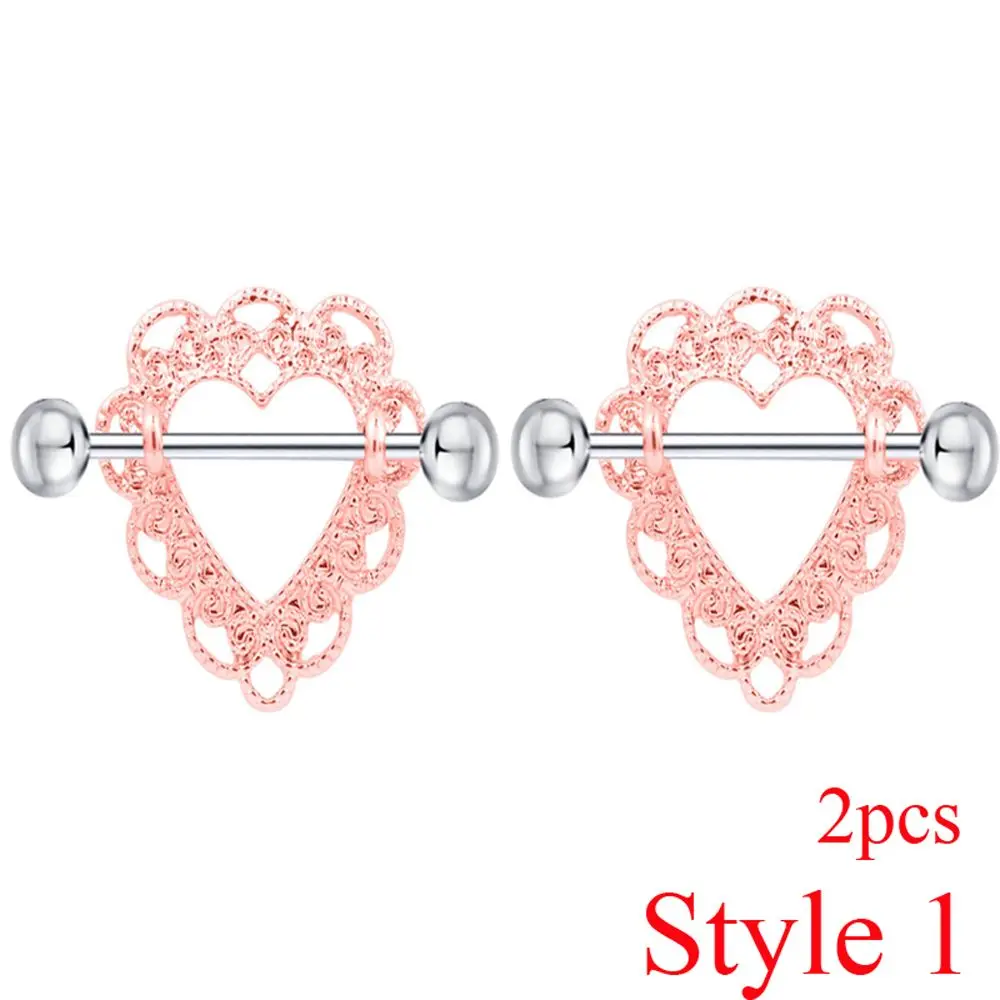 style1(2pc) 1 Pair Fashion Round Non-Piercing Nipple Ring Shield Body Piercing Jewelry Nickel-free Fake Piercing 316L Surgical Steel - Окраска металла: style1(2pc)