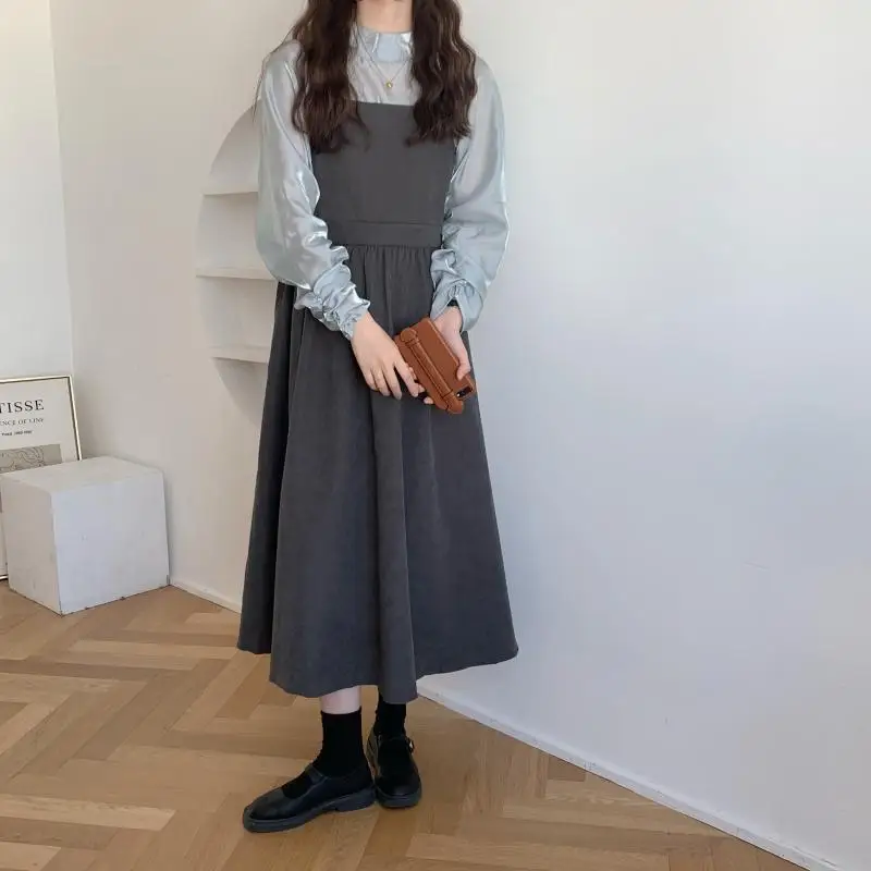 

Alien Kitty 2021 Spring Women French Retro Dress Solid Two Piece Siut Sets Loose Gentle Full Sleeves Elegant Long Chic Female