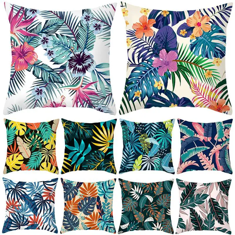

Tropical Plant Green Leaves Floral Pillowcase Decorative Cushion Covers For Sofa DIY Printed Pillow Chair Car Cushion Home Decor